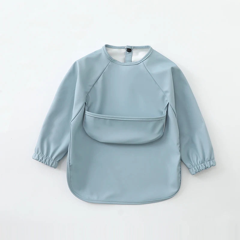 New Children Feeding Aprons Long Sleeve Baby Bib With Pocket Full Cover Kid Gown With Bag Waterproof Long-Sleeve Smock
