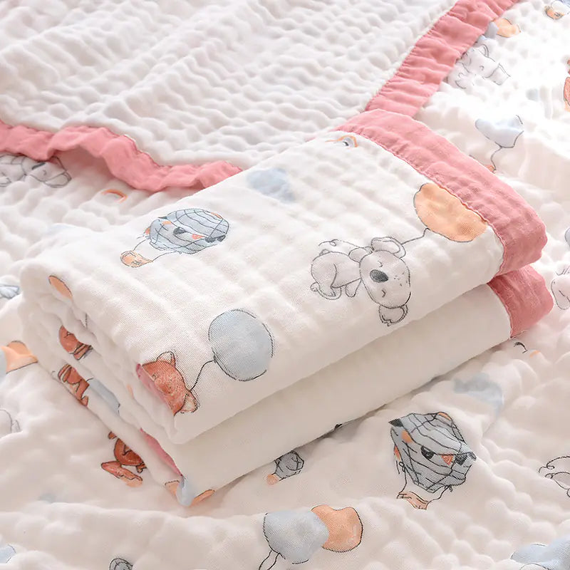 Fluffy Muslin Cotton Baby Blankets with Kids Print