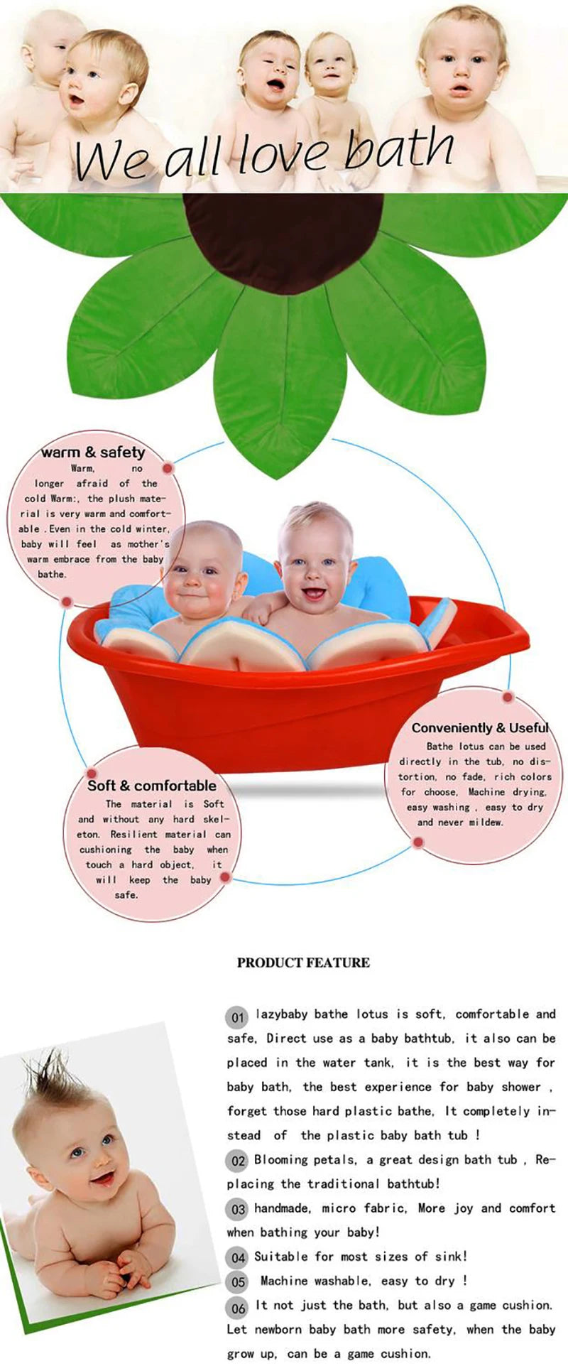 Baby Bath Blooming Flower Newborn Bathtub Foldable Lotus Shape Cushion Skin Bath Pad Portable Bath Tub Soft Seat
