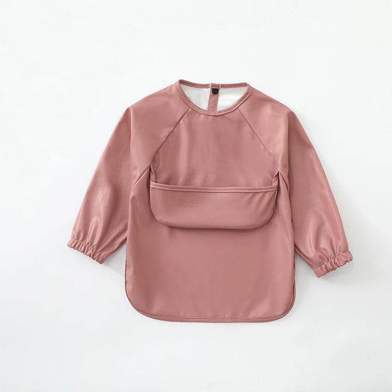 New Children Feeding Aprons Long Sleeve Baby Bib With Pocket Full Cover Kid Gown With Bag Waterproof Long-Sleeve Smock