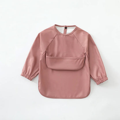 New Children Feeding Aprons Long Sleeve Baby Bib With Pocket Full Cover Kid Gown With Bag Waterproof Long-Sleeve Smock