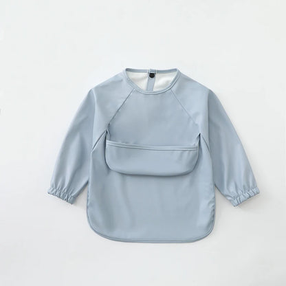 New Children Feeding Aprons Long Sleeve Baby Bib With Pocket Full Cover Kid Gown With Bag Waterproof Long-Sleeve Smock