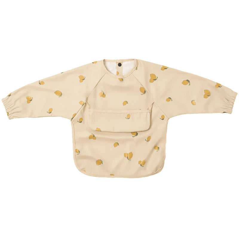 New Children Feeding Aprons Long Sleeve Baby Bib With Pocket Full Cover Kid Gown With Bag Waterproof Long-Sleeve Smock