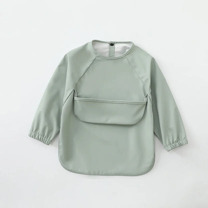 New Children Feeding Aprons Long Sleeve Baby Bib With Pocket Full Cover Kid Gown With Bag Waterproof Long-Sleeve Smock