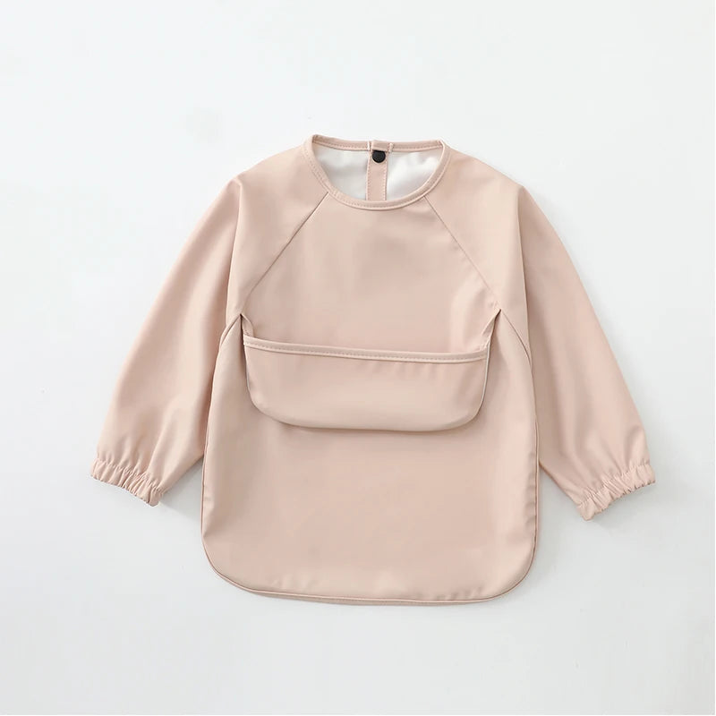 New Children Feeding Aprons Long Sleeve Baby Bib With Pocket Full Cover Kid Gown With Bag Waterproof Long-Sleeve Smock