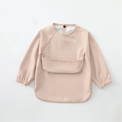 New Children Feeding Aprons Long Sleeve Baby Bib With Pocket Full Cover Kid Gown With Bag Waterproof Long-Sleeve Smock