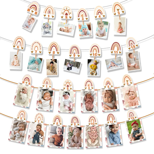 1st Birthday Rainbow Photo Baby Boho Newborn to 12 Months Photo Banner First Birthday Party Decoration Bohemian Monthly Garland