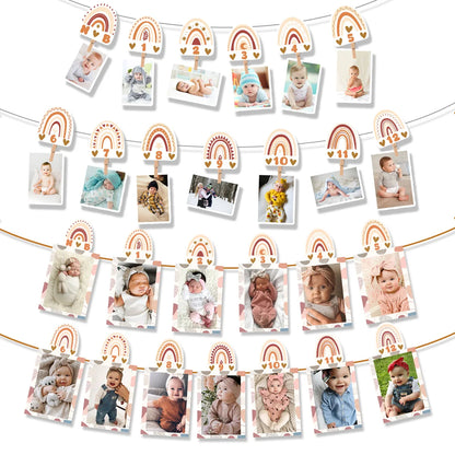 1st Birthday Rainbow Photo Baby Boho Newborn to 12 Months Photo Banner First Birthday Party Decoration Bohemian Monthly Garland