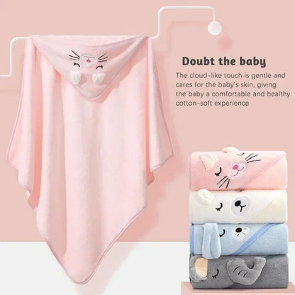 Baby Bath Towel Cartoon Animal Newborn Girl Boy Wrap Blanket Absorbent Baby Bathrobe Hooded Coral Fleece Bath Towels 0-12 Months