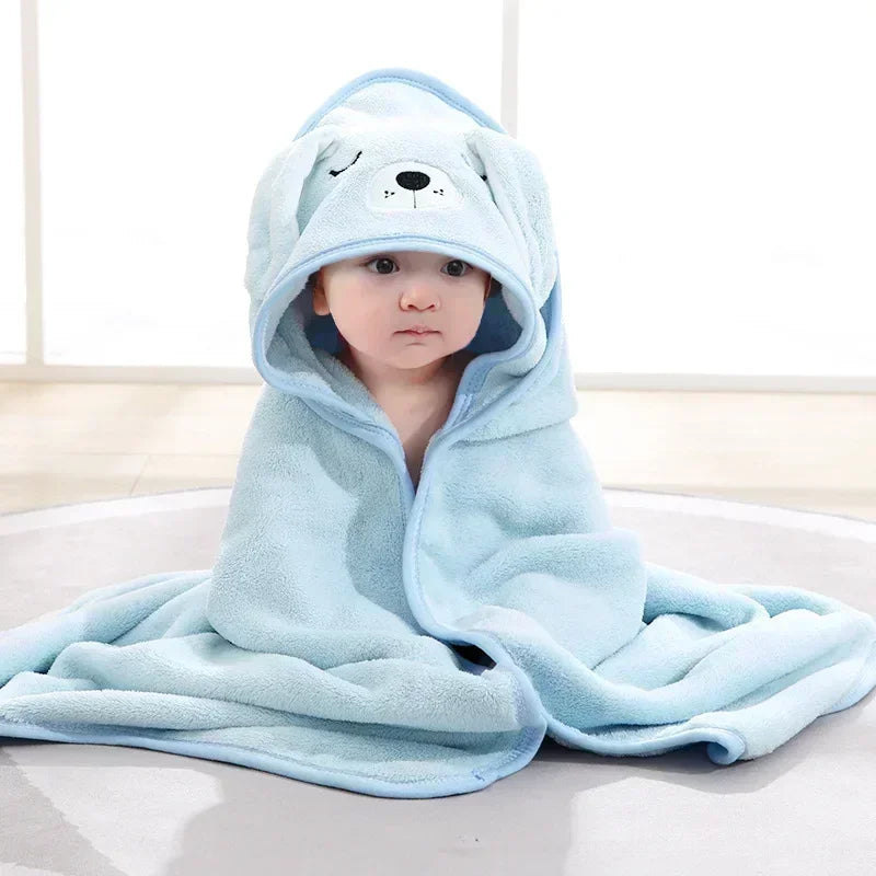 Baby Bath Towel Cartoon Animal Newborn Girl Boy Wrap Blanket Absorbent Baby Bathrobe Hooded Coral Fleece Bath Towels 0-12 Months