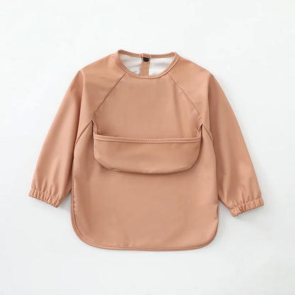 New Children Feeding Aprons Long Sleeve Baby Bib With Pocket Full Cover Kid Gown With Bag Waterproof Long-Sleeve Smock