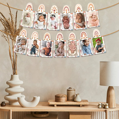 1st Birthday Rainbow Photo Baby Boho Newborn to 12 Months Photo Banner First Birthday Party Decoration Bohemian Monthly Garland
