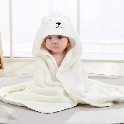 Baby Bath Towel Cartoon Animal Newborn Girl Boy Wrap Blanket Absorbent Baby Bathrobe Hooded Coral Fleece Bath Towels 0-12 Months