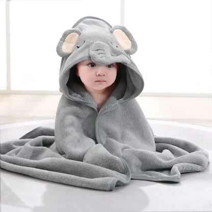 Baby Bath Towel Cartoon Animal Newborn Girl Boy Wrap Blanket Absorbent Baby Bathrobe Hooded Coral Fleece Bath Towels 0-12 Months