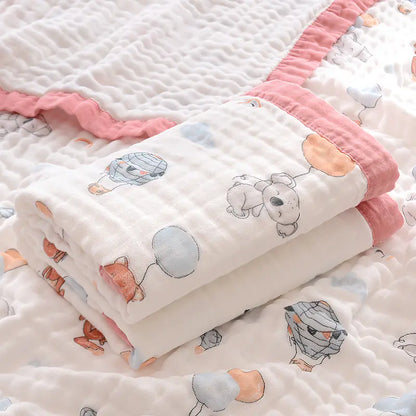 Fluffy Muslin Cotton Baby Blankets with Kids Print