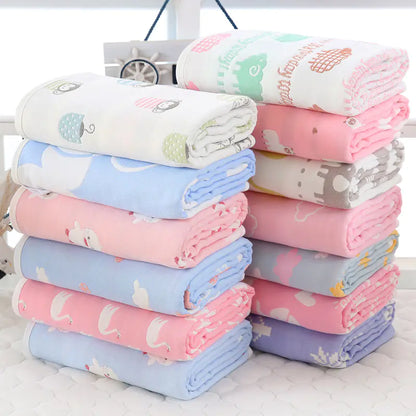 Pure Cotton 6-Layer Baby Bath Towel Blanket, 110cm